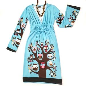 Jedzebel Owl Print Long Sleeve Dress, S